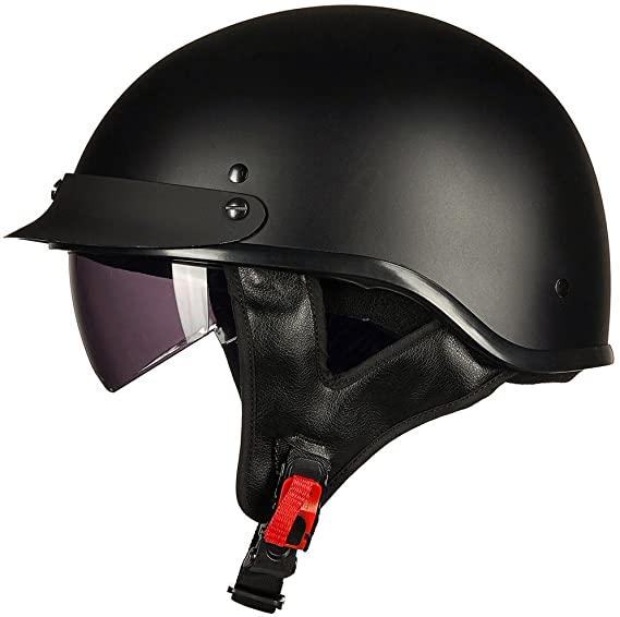 ILM Half Helmet Motorcycle Open Face Sun Visor Quick Release Buckle DOT Approved Cycling Motocross Suits Men Women (L, Matt Black)