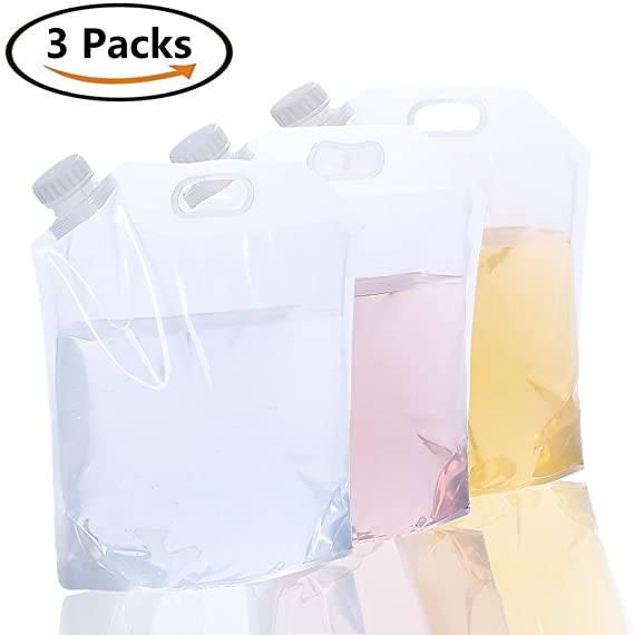 AMACASE [3 Packs] 1.25 Gallon Collapsible Water Container,Collapsible Water Bottle,Collapsible Water Jug,BPA Free Water Canteen，for Backpacking Hiking Camping and Hurricane Flood Earthquake