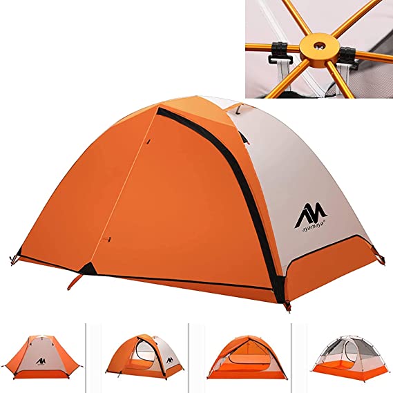 3-4 Season Backpacking Tent for 1-2 Person, AYAMAYA Winter Cold Weather Ultralight Double Layer Waterproof 2 Doors &amp; 2 Top Vent Easy Setup 2 Man Camping Tents for Backpacker Hiking Fishing Bikepacking