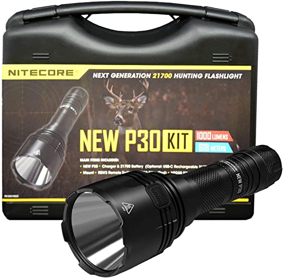 Nitecore P30 1000 Lumens 676 Yards Red and Green Rechargeable Hunting Light with Lumentac Rifle Mounting Kit for Hog Coyote and Varmint Hunting (Medium, Gift Box Packaging)