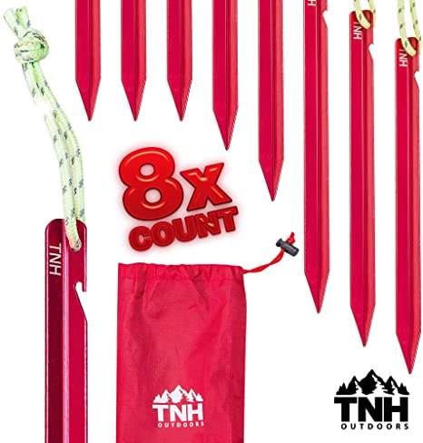 TNH Outdoors 8X Aluminum Tri-Beam Mini Tent Stakes and Bag - Made ...